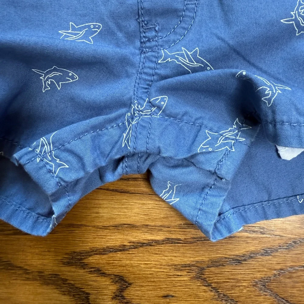 OshKosh B'gosh Kids Blue Cotton Shark Print Shortalls Size 6 Months